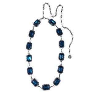 Blue Silver Tone Rhinestone Statement Necklace Chunky Victorian Revival Art Deco